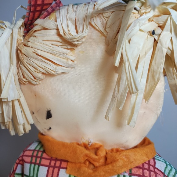 22" Standing ScareCrow Fall Denim‎ Dress Plaid Autumn Thanksgiving Decor Girl - Picture 5 of 9